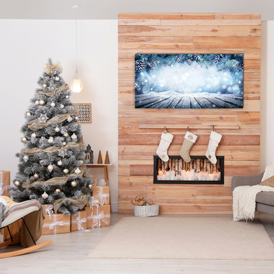 Pintura em vidro Árvore de Natal com neve no inverno
