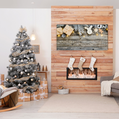 Pintura em vidro Árvore de Natal, presentes, decoração de feriados