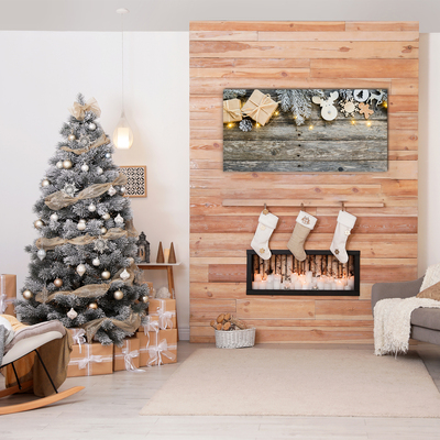 Pintura em vidro Árvore de Natal, presentes, decoração de feriados