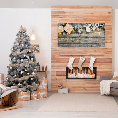 Pintura em vidro Árvore de Natal, presentes, decoração de feriados