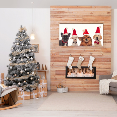 Pintura em vidro Cães Papai Noel Natal