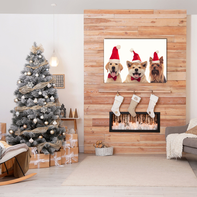 Pintura em vidro Cães Papai Noel Natal