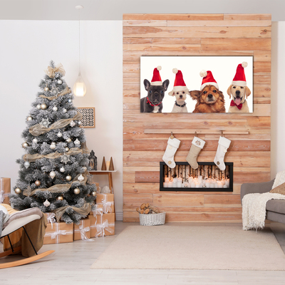 Pintura em vidro Cães Papai Noel Natal