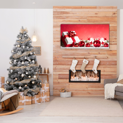 Pintura em vidro Presente de Natal com bolas de neve