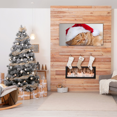 Pintura em vidro Chapéu de Papai Noel Gato Natal