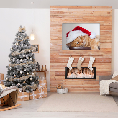 Pintura em vidro Chapéu de Papai Noel Gato Natal