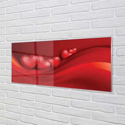 Painel de vidro Corações fundo vermelho