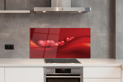 Painel de vidro Corações fundo vermelho