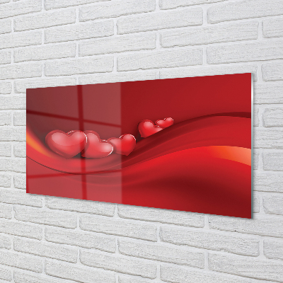 Painel de vidro Corações fundo vermelho