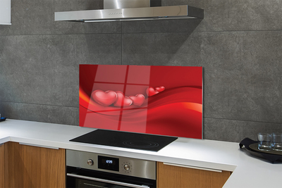 Painel de vidro Corações fundo vermelho