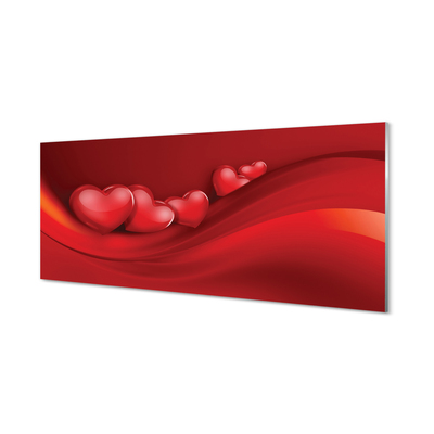 Painel de vidro Corações fundo vermelho
