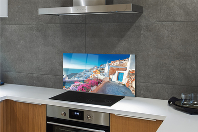 Painel de vidro Edifícios da Grécia Flores do Mar