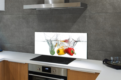 Painel de vidro Pimentões coloridos na água