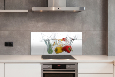 Painel de vidro Pimentões coloridos na água