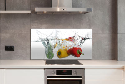 Painel de vidro Pimentões coloridos na água