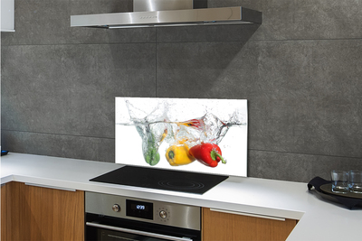 Painel de vidro Pimentões coloridos na água