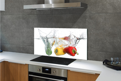 Painel de vidro Pimentões coloridos na água