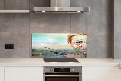 Painel de vidro Mulher com pincéis