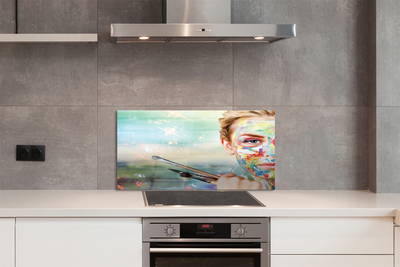 Painel de vidro Mulher com pincéis