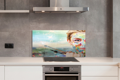 Painel de vidro Mulher com pincéis