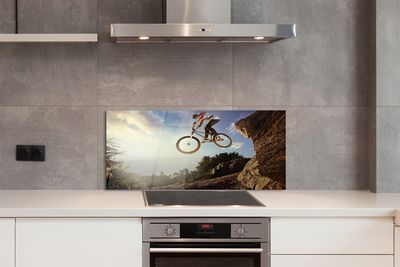 Painel de vidro Bicicleta montanhas nuvens céu