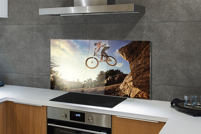 Painel de vidro Bicicleta montanhas nuvens céu