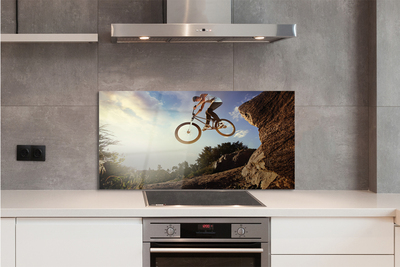 Painel de vidro Bicicleta montanhas nuvens céu