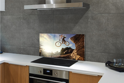 Painel de vidro Bicicleta montanhas nuvens céu