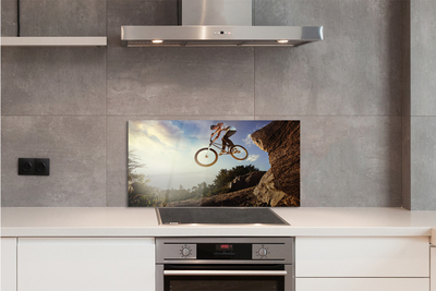 Painel de vidro Bicicleta montanhas nuvens céu