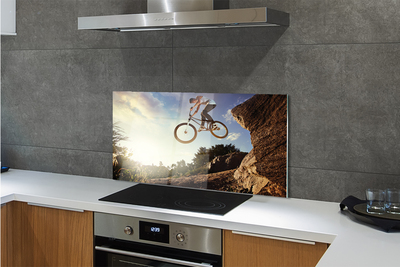Painel de vidro Bicicleta montanhas nuvens céu