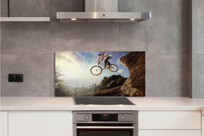 Painel de vidro Bicicleta montanhas nuvens céu