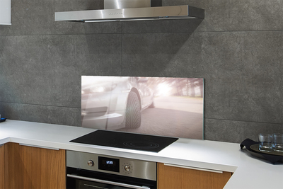 Painel de vidro Árvores de rua de carros prateados