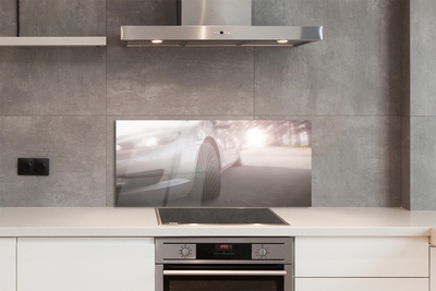 Painel de vidro Árvores de rua de carros prateados