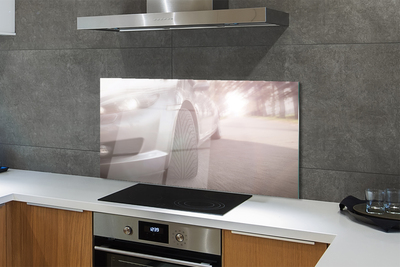 Painel de vidro Árvores de rua de carros prateados