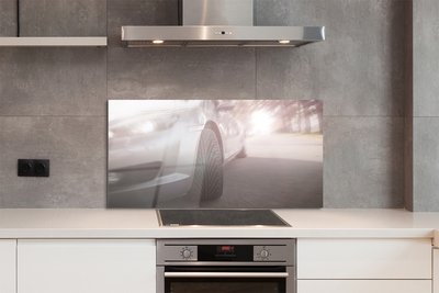 Painel de vidro Árvores de rua de carros prateados