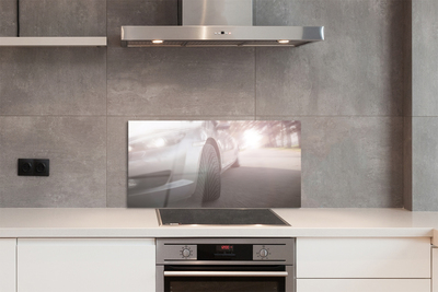 Painel de vidro Árvores de rua de carros prateados