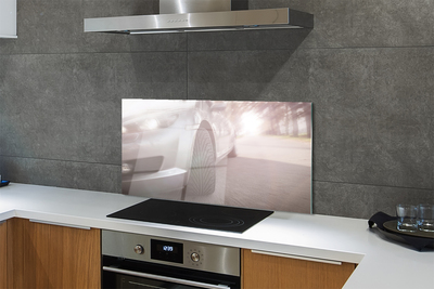 Painel de vidro Árvores de rua de carros prateados