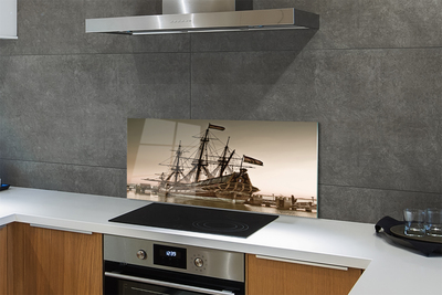 Painel de vidro Velho navio céu mar