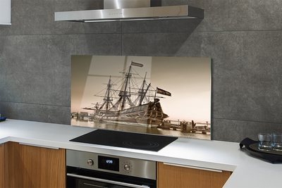 Painel de vidro Velho navio céu mar