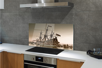 Painel de vidro Velho navio céu mar