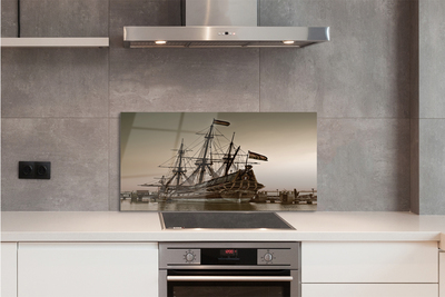 Painel de vidro Velho navio céu mar