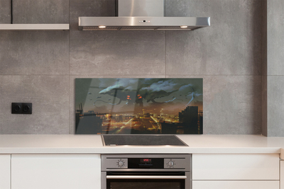 Painel de vidro Cidade à noite, monstro de fumaça