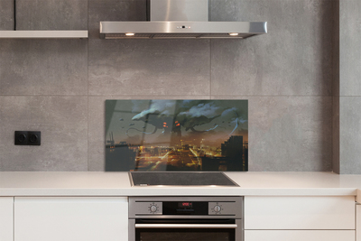 Painel de vidro Cidade à noite, monstro de fumaça