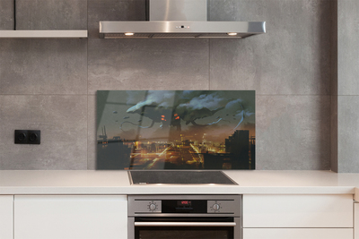 Painel de vidro Cidade à noite, monstro de fumaça