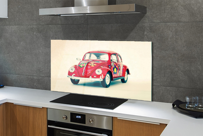 Painel de vidro Carro vermelho com flores