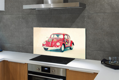 Painel de vidro Carro vermelho com flores