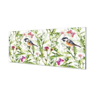 Painel de vidro Pássaro pintado na grama