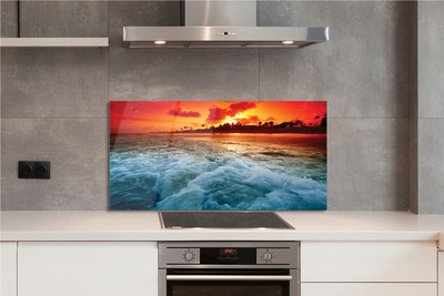 Painel de vidro Pôr do sol no mar de árvores