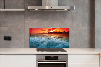 Painel de vidro Pôr do sol no mar de árvores