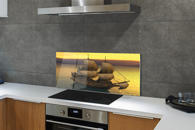 Painel de vidro Navio céu amarelo mar